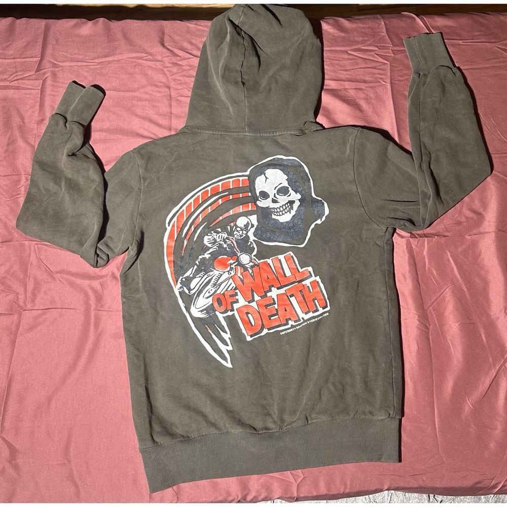 Superdry Crossing Lines Wall Of Death Hoodie Y2K Graphic Skull Motorcycle Mens M